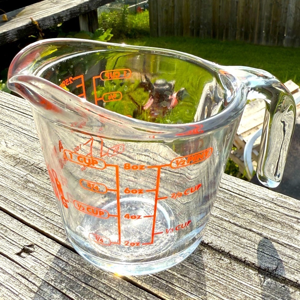 Anchor Hocking 1 Cup Vintage Tempered Glass Measuring Cup Red Lettering